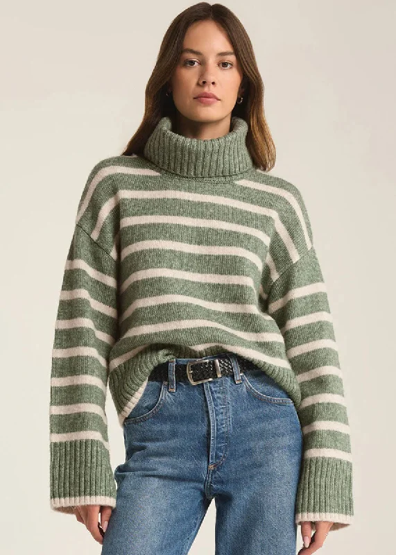 Cable knit – Featuring textured, braided patternsJosephine Stripe Sweater - Palm Green