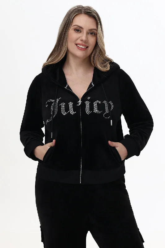 Cropped hoodie – Shortened hoodie that sits above the waistPlus-Size Front Bling Hoodie