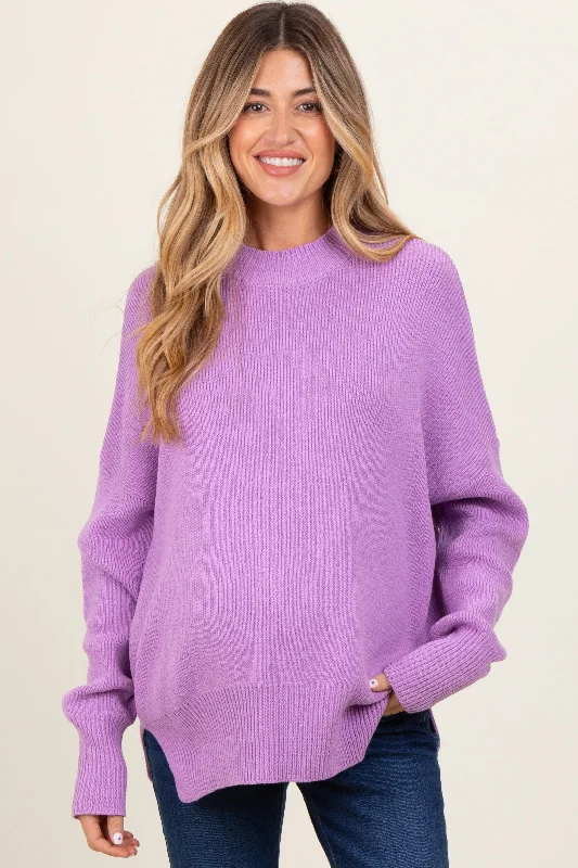 Fitted – Snug, form-fitting styleLavender Mock Neck Basic Maternity Sweater