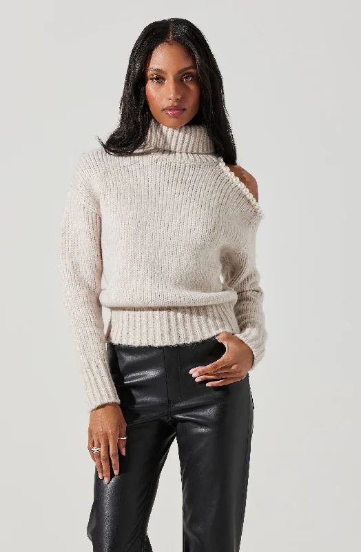 Oversized – Loose-fitting, relaxed silhouetteLynn Embellished Cold Shoulder Turtleneck Sweater