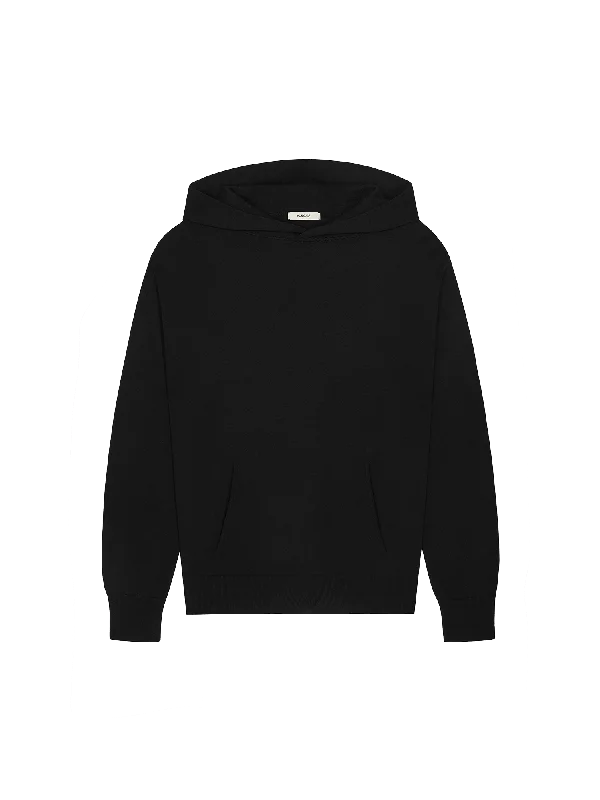 Banded hem hoodie – Sweatshirt with an elastic or ribbed band at the bottom to keep it in placeMens DNA Knitted Hoodie—black