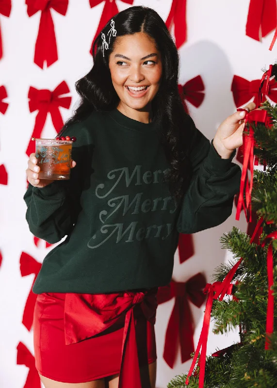 Waffle knit – Textured knit resembling a waffle patternMerry! Merry! Merry! Crewneck Sweatshirt - Deep Forest