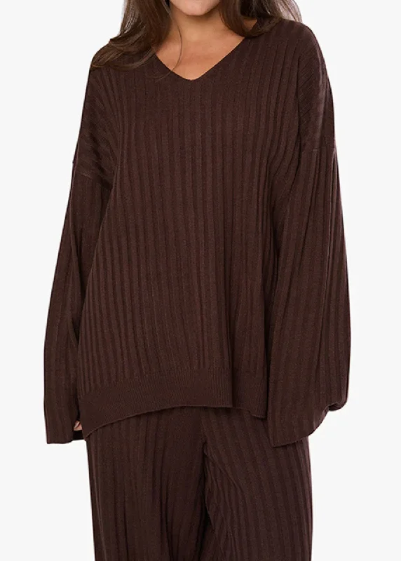 These keywords help define the specific style or feel of a sweater, allowing for more targeted searches or descriptions. Are you looking for a particular sweater style or just exploring different options?Mikayla Oversized V-Neck Sweater - Brown