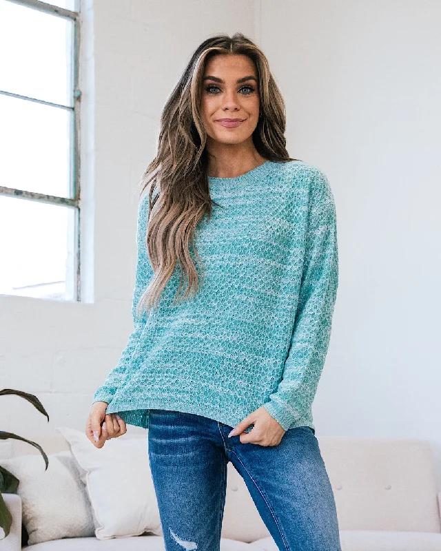 Pullover – Sweater without buttons or zippers, worn over the headAbigail Textured Sweater - Heather Mint FINAL SALE