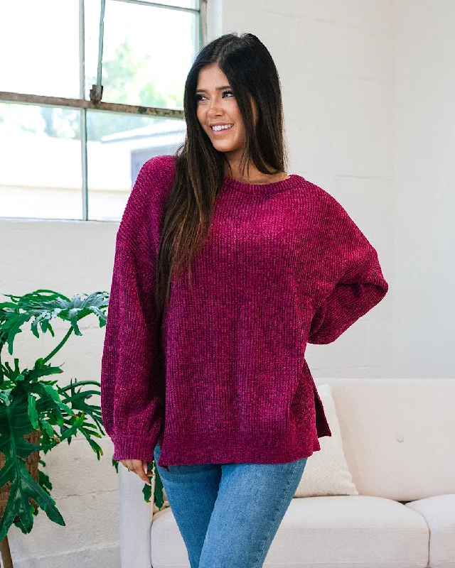 Waffle knit – Textured knit resembling a waffle patternLost Track Maroon Chenille Sweater FINAL SALE