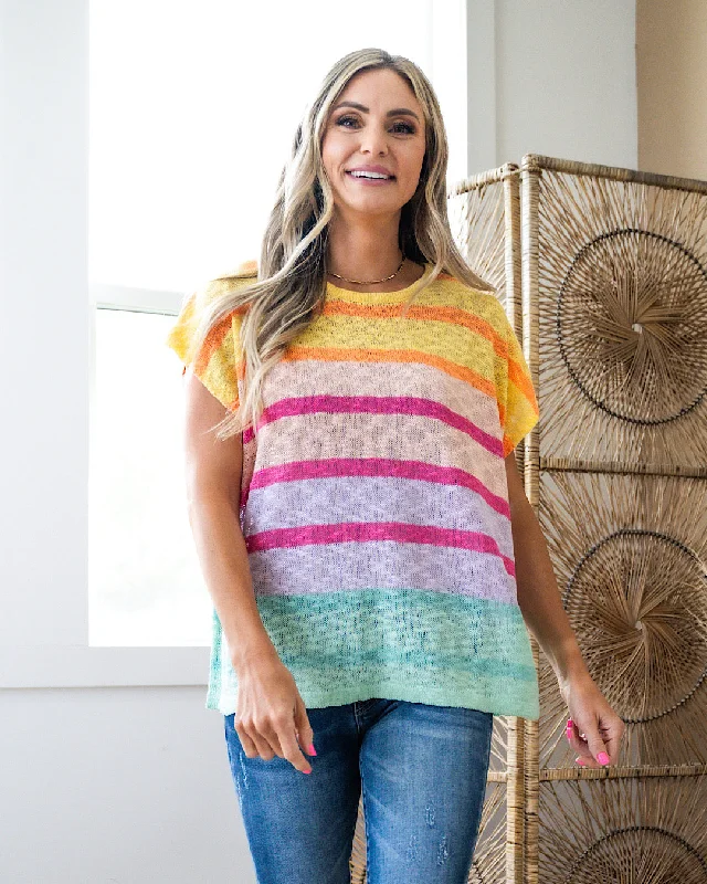 V-neck – Sweater with a V-shaped necklineWren Open Weave Striped Short Sleeve Sweater - Apricot FINAL SALE