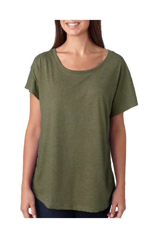 Raglan sleeve – Diagonal seam extending from the underarm to neckline, giving a sporty lookNext Level Womens Dolman Jersey Short Sleeve Scoop Neck T-Shirt - Military Green - Closeout