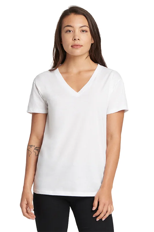 Asymmetrical – Uneven hem or design, adds a modern twistNext Level Womens Relaxed Short Sleeve V-Neck T-Shirt - White