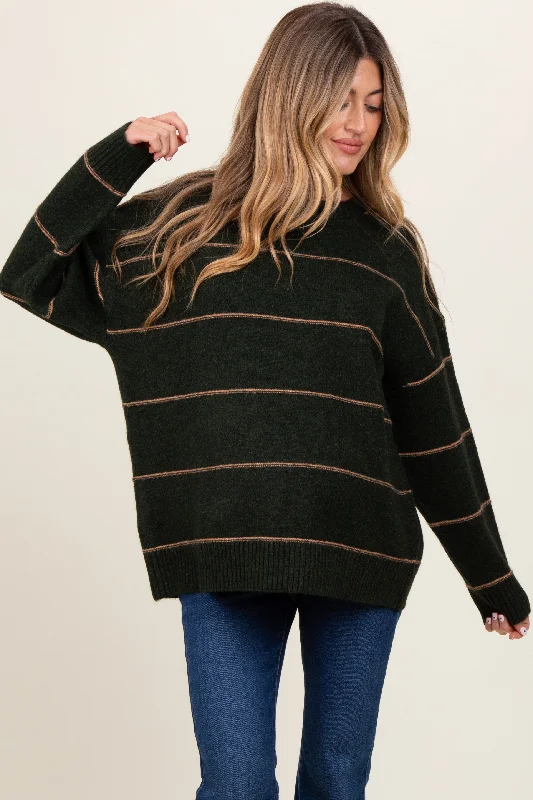 Turtleneck – High-neck style for added warmthOlive Striped Drop Shoulder Maternity Sweater