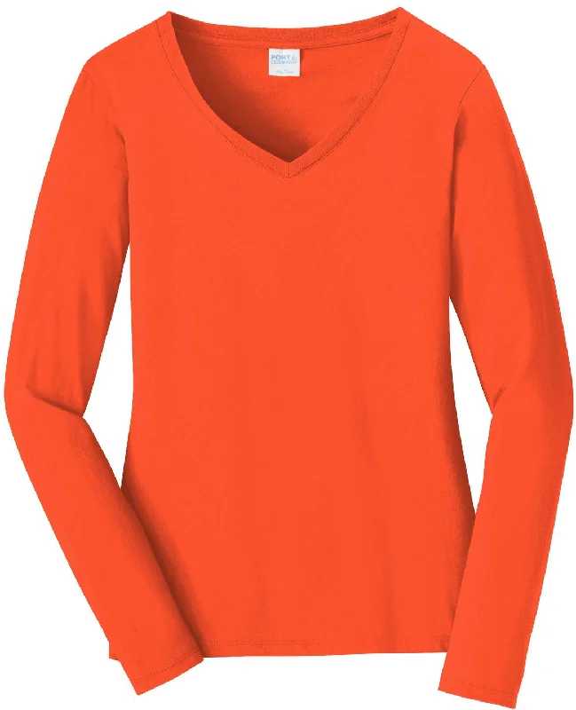 Cotton blend – Mix of cotton and synthetic fabrics for softness and durabilityCLOSEOUT - Port & Company Ladies Long Sleeve Fan Favorite V-Neck Tee