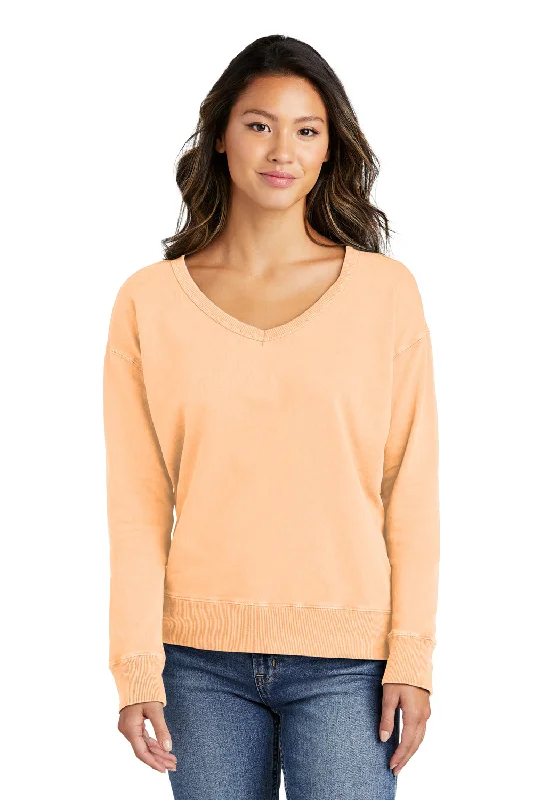 Oversized sweatshirt – Loose-fitting, relaxed fitPort & Company Womens Beach Wash Garment Dyed V-Neck Sweatshirt - Peach