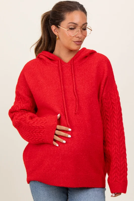 Cashmere – Luxurious, soft wool from goatsRed Mixed Knit Maternity Hooded Sweater