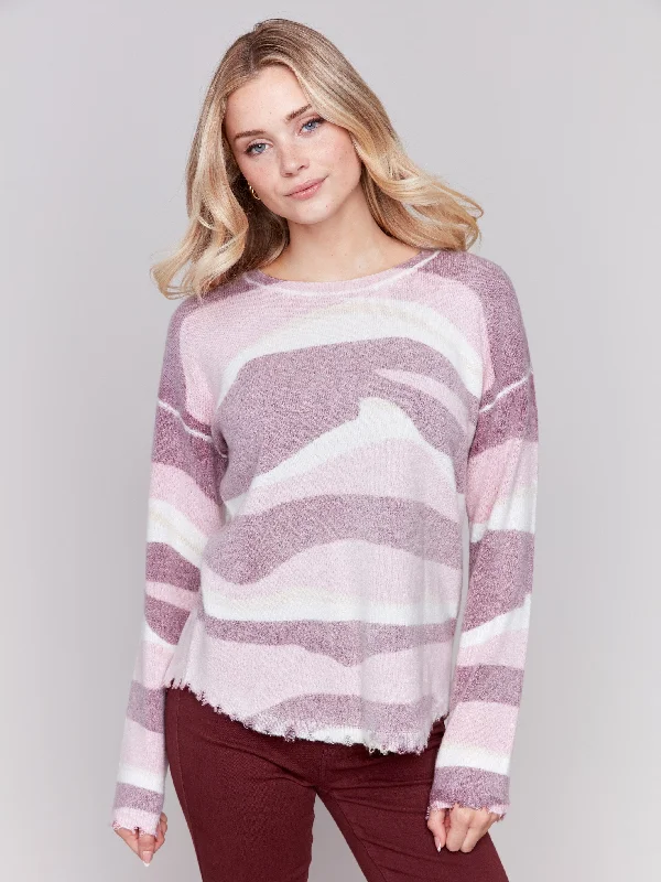 Turtleneck – High-neck style for added warmthReversible Printed Plush Sweater - Burgundy