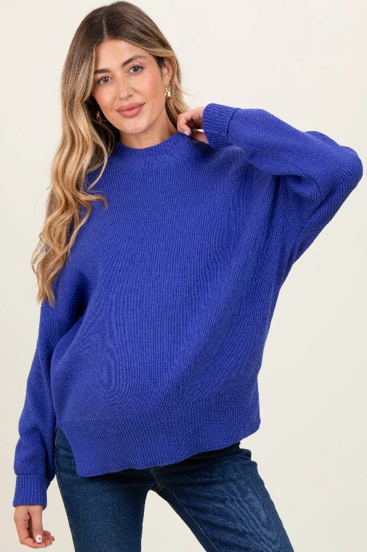 Shawl collar – Soft, wide collar for a draped effectRoyal Blue Mock Neck Basic Maternity Sweater