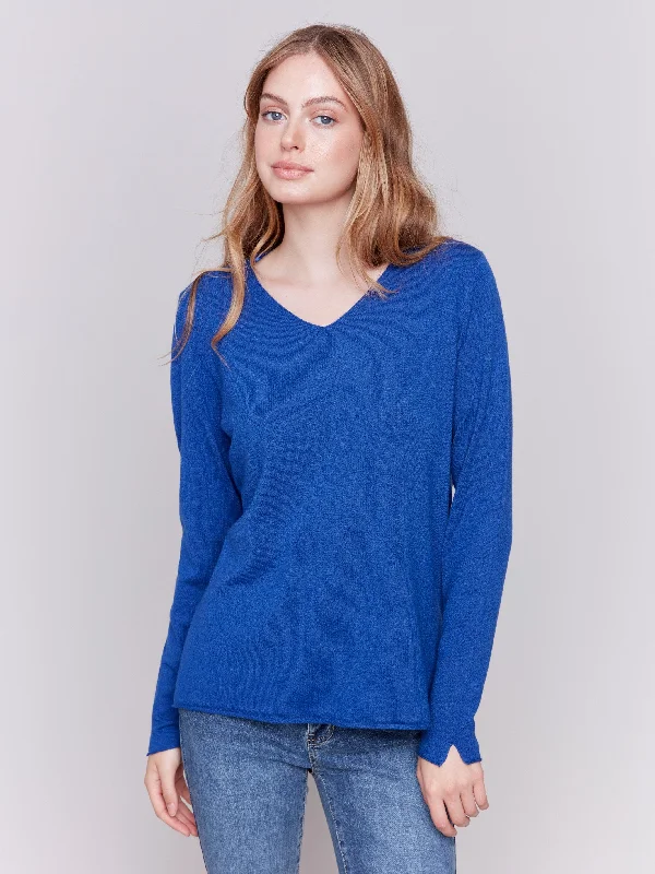 Cotton blend – Mix of cotton and synthetic fibers for comfortBasic V-Neck Sweater - Sapphire