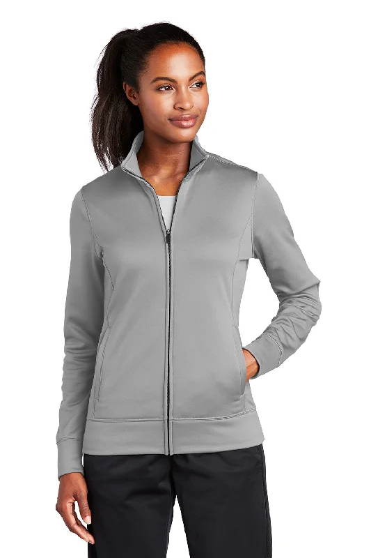 Sherpa-lined hoodie – Hoodie lined with faux sheepskin (Sherpa) for extra warmthSport-Tek Womens Sport-Wick Moisture Wicking Fleece Full Zip Sweatshirt - Silver Grey