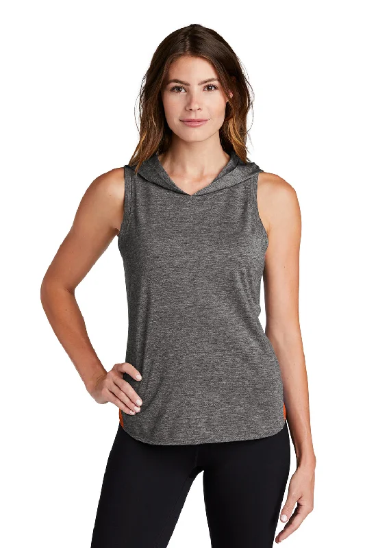 Scoop neck – Wide, rounded necklineSport-Tek Womens Draft Moisture Wicking Hooded Tank Top Hoodie - Heather Deep Orange/Heather Dark Grey