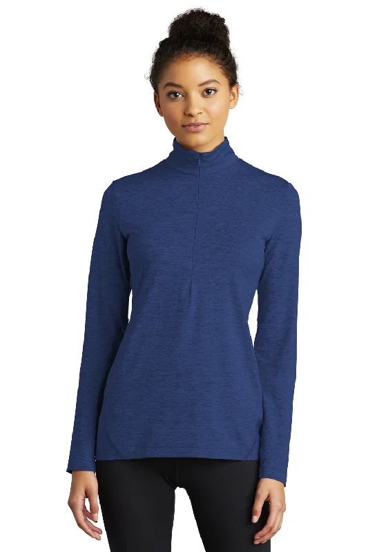 V-neck – V-shaped neckline for a more flattering lookSport-Tek Womens Exchange 1.5 Long Sleeve 1/4 Zip T-Shirt - Heather True Royal Blue