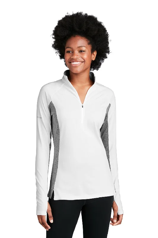 Fleece-lined – Soft, warm interior lining made from fleece materialSport-Tek Womens Sport-Wick Moisture Wicking 1/4 Zip Sweatshirt - White/Heather Charcoal Grey