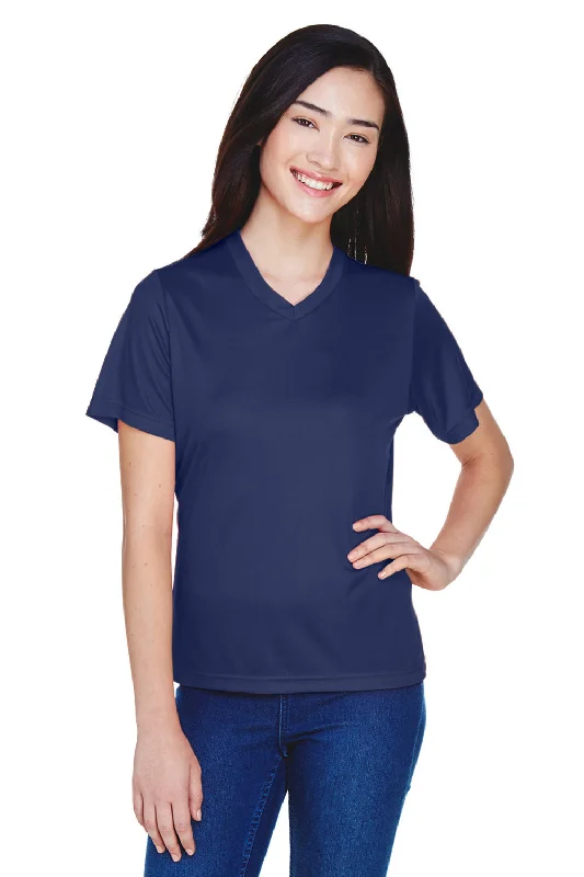 Vented hem – Slits or small openings at the bottom of the T-shirt for a relaxed fitTeam 365 Womens Zone Performance Moisture Wicking Short Sleeve V-Neck T-Shirt - Dark Navy Blue