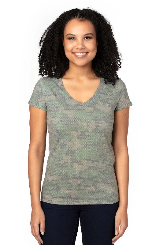 Asymmetrical – Uneven hem or design, adds a modern twistThreadfast Apparel Womens Ultimate Short Sleeve V-Neck T-Shirt - Hex Green Camo