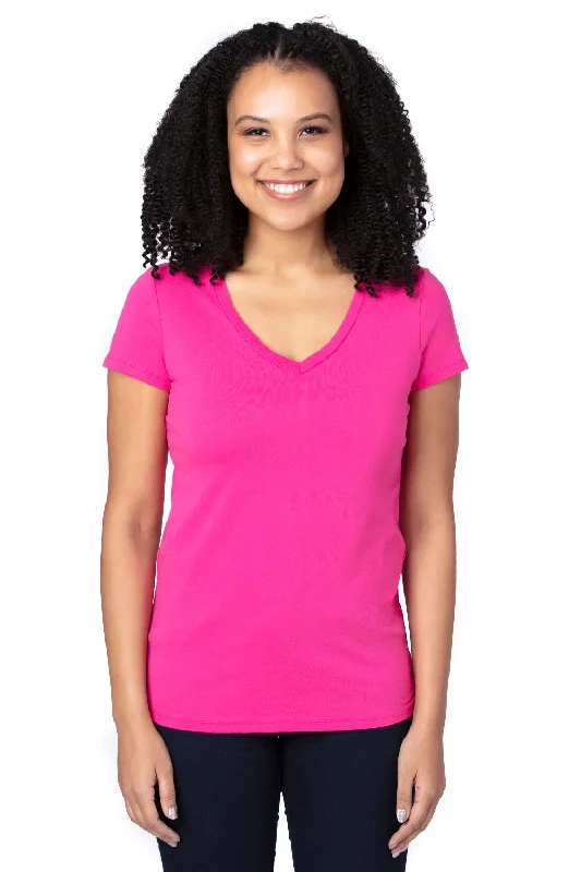 Banded hem – T-shirt with a stitched or elastic band at the bottomThreadfast Apparel Womens Ultimate Short Sleeve V-Neck T-Shirt - Hot Pink