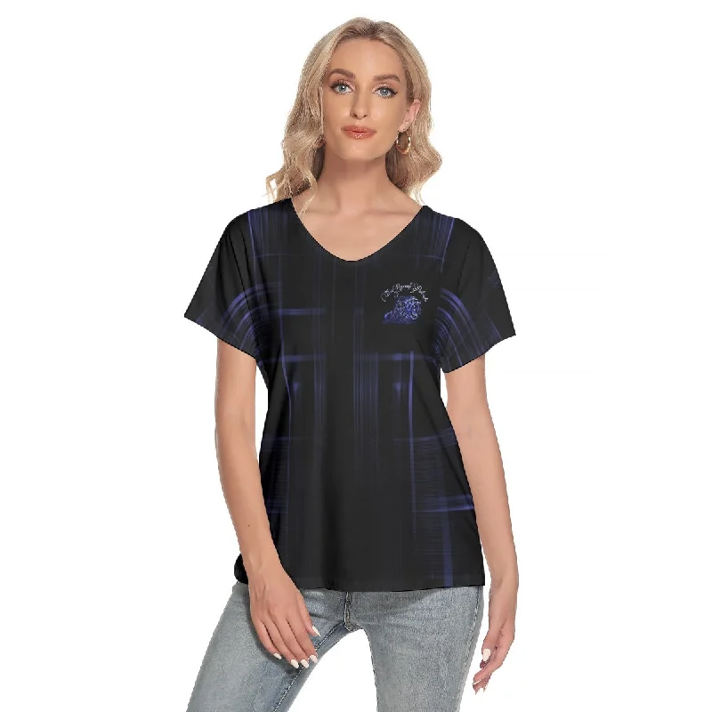 Vented hem – Slits or small openings at the bottom of the T-shirt for a relaxed fitTRP Matrix 02 Ladies Designer V-neck Loose Fit T-shirt