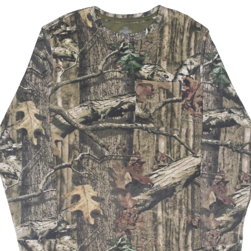 Raglan sleeve – Diagonal seam extending from the underarm to neckline, giving a sporty lookVINTAGE HUNTING MOSSY OAK BREAK UP INFINITY CAMO LONG SLEEVE TEE SHIRT LARGE