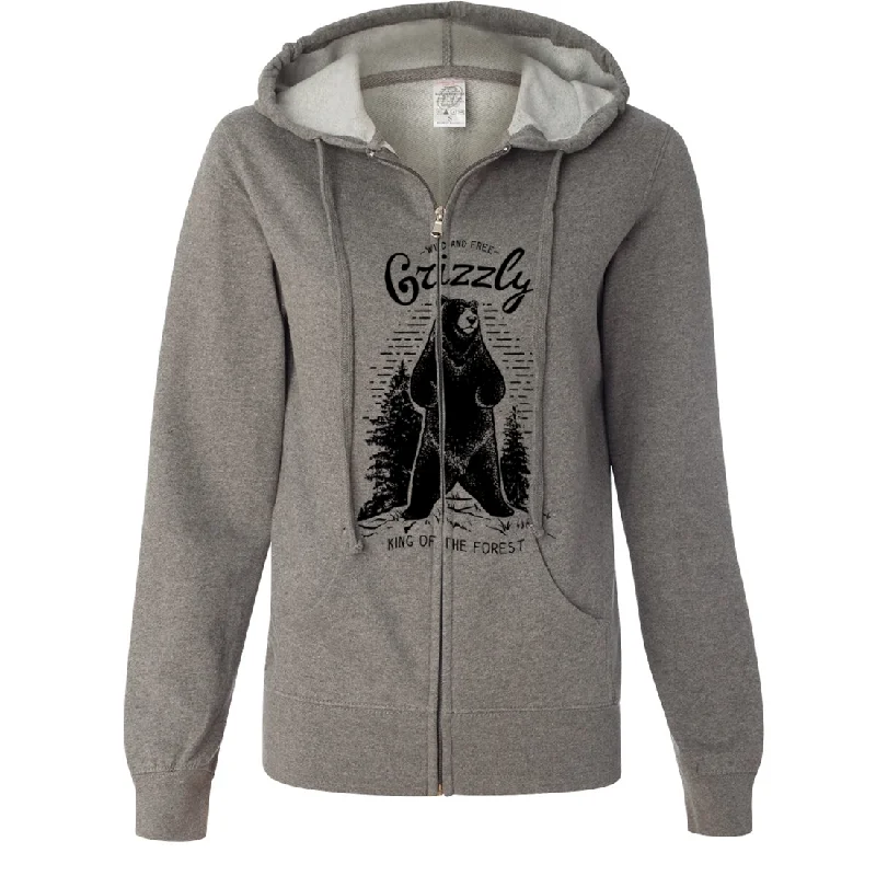 Hoodie with pockets – Hooded sweatshirt that includes a kangaroo pocket or side pocketsWild And Free Grizzly Ladies Lightweight Fitted Zip-Up Hoodie