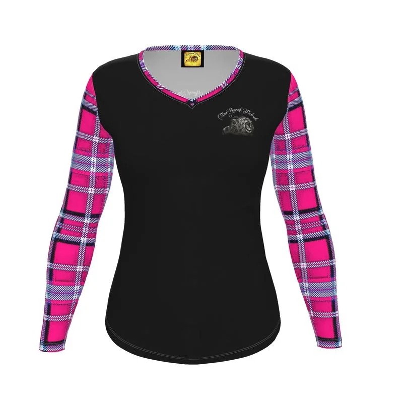 Asymmetrical – Uneven hem or design, adds a modern twistTRP Twisted Patterns 06: Digital Plaid 01-04A Ladies Designer V-neck Slim Fit Long Sleeve Jersey T-shirt