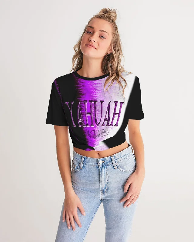 V-neck – V-shaped neckline for a more flattering lookYahuah-Master of Hosts 01-02 Designer Twist Front Cropped T-shirt