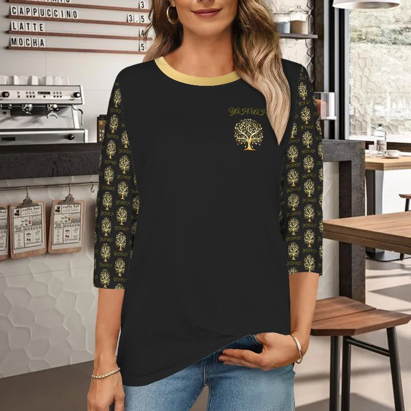 Ruffled – T-shirt with frills or ruffles at the sleeves or hemYahuah-Tree of Life 01 Elect Ladies Designer Round Neck Half Sleeve T-shirt