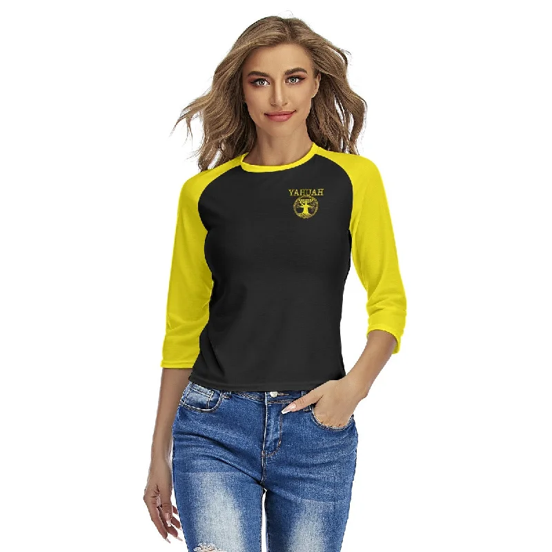 Fitted – Snug, form-fitting styleYahuah-Tree of Life 02-01 Ladies Designer Slim Fit 3/4 Raglan Sleeve T-shirt