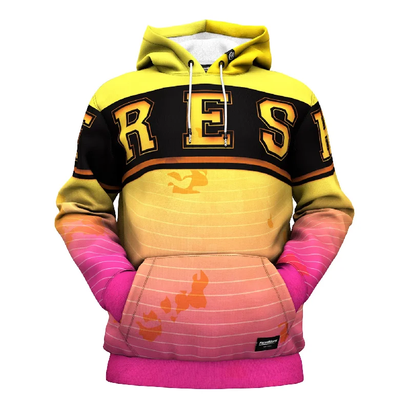 Raglan sleeve hoodie – Hooded sweatshirt with diagonal seam lines extending from the collarYellow To Pink Hoodie